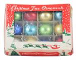 Twelve tiny mercury glass baubles in box