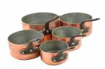 Vintage French five piece copper saucepan set kk. p 8