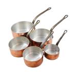 Vijfdelige Franse koperen pannenset kk. p 8