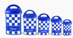 Voorraadpotten blauw geblokt kk. k 19 Voorraadpotten blauw geblokt kk. k 19