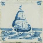 Antieke wandtegel met schip Antieke wandtegel met schip