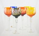Six colored crystal wine glasses